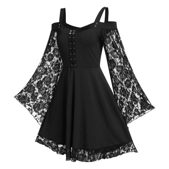 (L-5XL) Женское готическое платье с открытыми плечами и длинными расклешенными рукавами на талии, плотное бандажное вечернее платье
