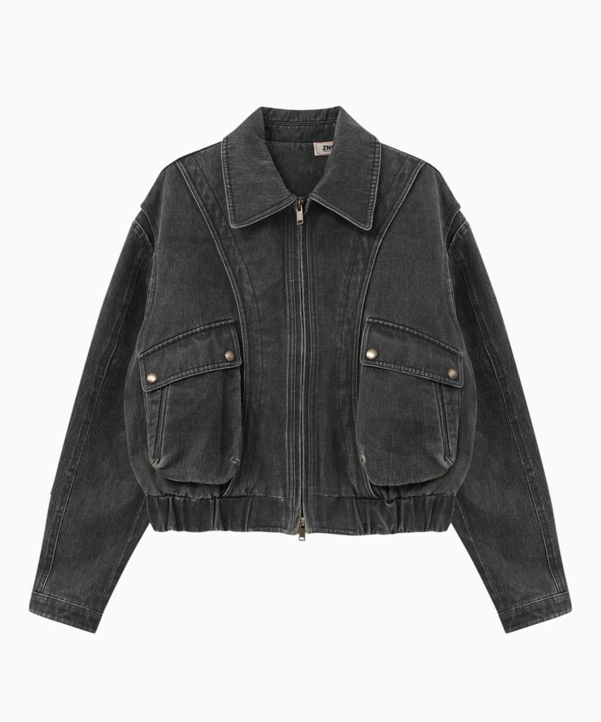 Znuz Stone Coated Crop Jumper - Charcoal