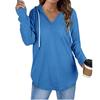 Women's Fashion Casual V-Neck Solid Colour Hooded Drawstring Long Sleeve Fitness Top