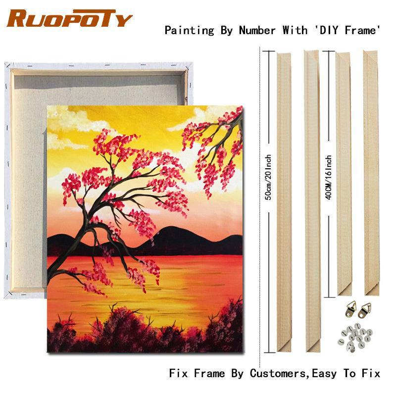 RUOPOTY Картина по номерам, пейзаж заката, рисунок на холсте, ручная роспись, домашний декор, подарок, картина по номерам, наборы для морского пляжа