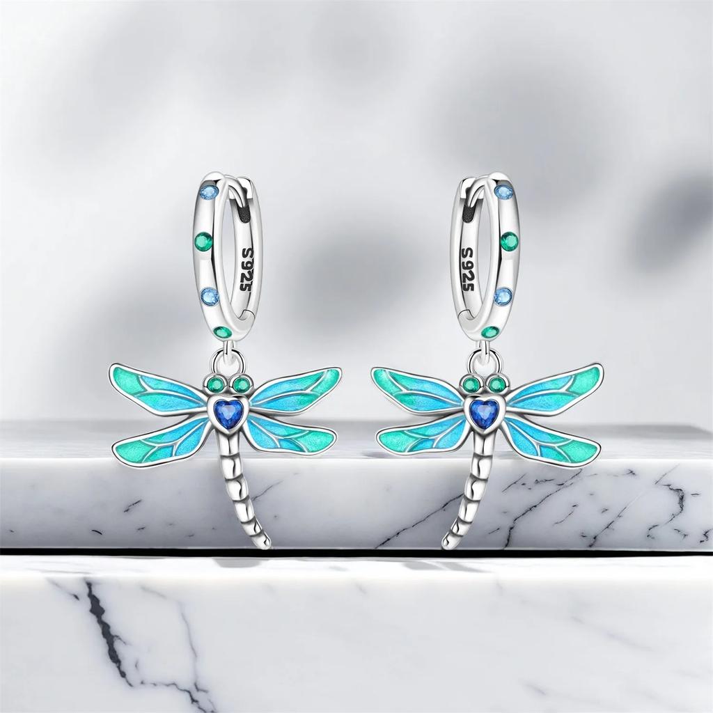 Серьги из серебра S925 с цирконием, бабочка, градиентная стрекоза, для женщин, подарок на день рождения
