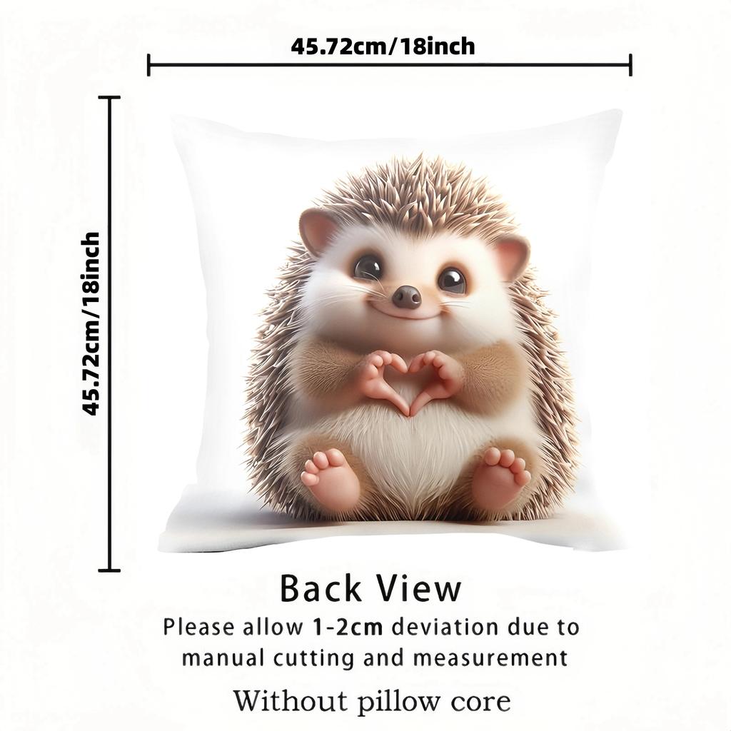 1Pc Adorable Hedgehog With Heart Paws Decorative Pillowcase, Soft Polyester Cushion Cover, White, For Sofa Bedroom Living Room H