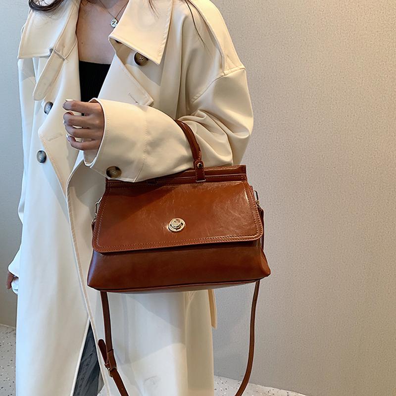 Женская винтажная сумка через плечо, простая универсальная сумка из искусственной кожи, большая вместимость, женская повседневная сумка-мессенджер