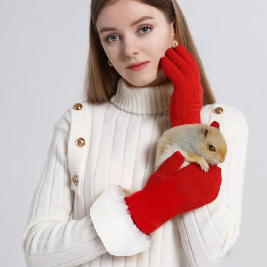 Перчатки Деда Мороза Рождественские Красные Перчатки с Белыми Пушистыми Манжетами Зимние Теплые Перчатки с Полными Пальцами для Рождественской Вечеринки Аксессуары для Костюма