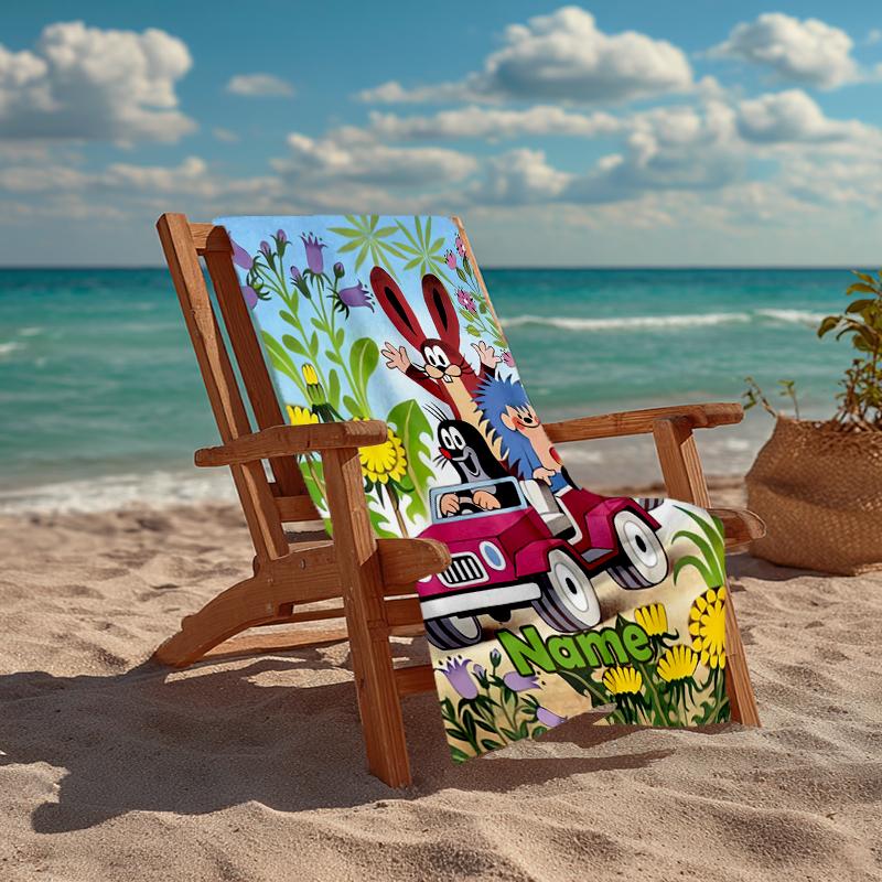 Custom Name Ultra-Soft Beach Towel with Krtek Theme,Ideal for Pool - Camping, Diving - Perfect Travel Essential, Vibrant Beach Towel.