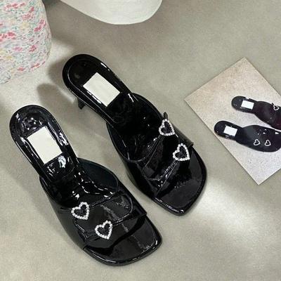 Стразы любовь квадратная голова одно слово туфли на высоком каблуке фея открытые туфли на высоком каблуке темперамент босоножки на толстом каблуке