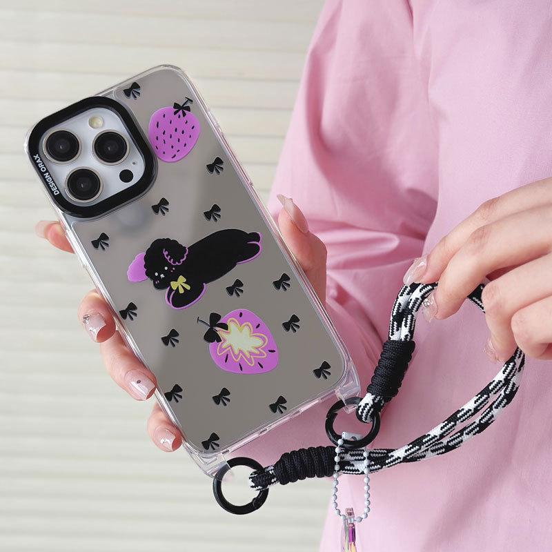 Чехол Zhitai iPhone 15 Pro Mirror, мультяшный дизайн, совместим с iPhone 12/13/14 Pro Max, в комплект входит ремешок