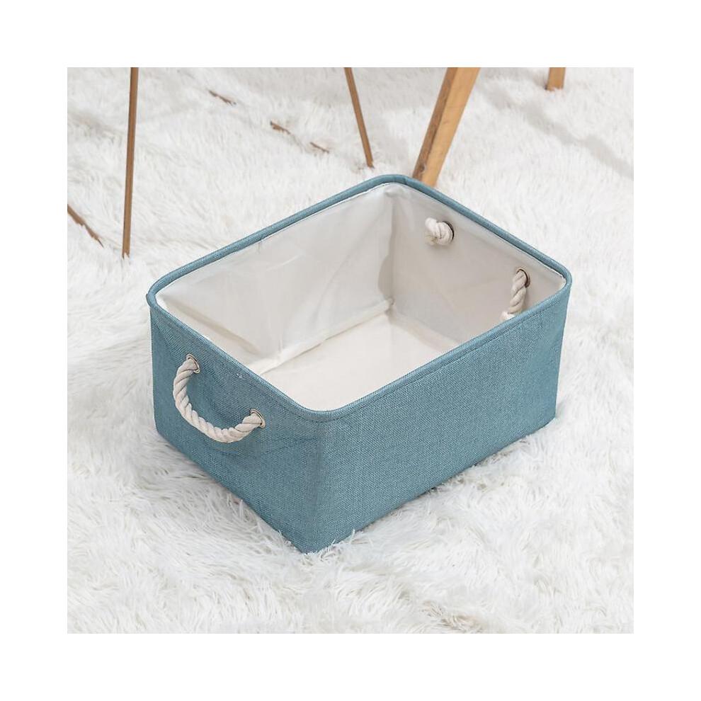 Foldable fabric storage basket, box with cotton rope handles for toys, wardrobe, bedroom (blue, small)