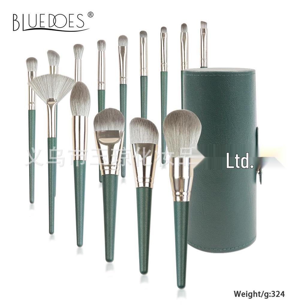 Зеленый облачный набор из 14 кистей для макияжа для начинающих – Тональная основа, Тени для век, Фиксирующая пудра