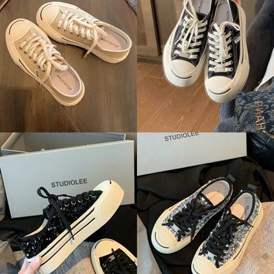 ~ Классические парусиновые кеды с круглым носком, на толстой подошве, на шнуровке, на низкой платформе, с открытой улыбкой, повседневные