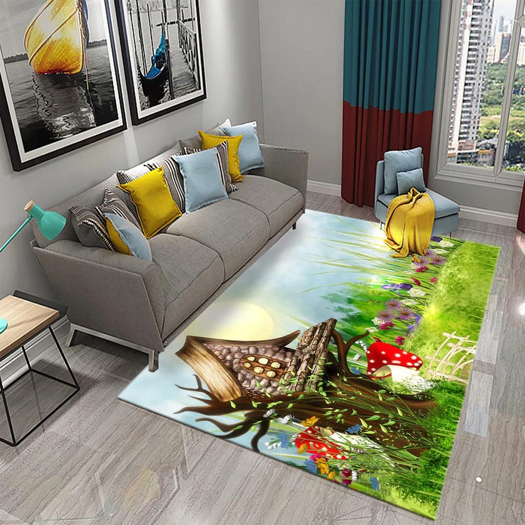 3D Ковер на тему сада Красочный ковер с цветами и растениями для спальни Напольный коврик Придверный коврик Коврик для ванной комнаты Нескользящий коврик Ковер Домашний декор