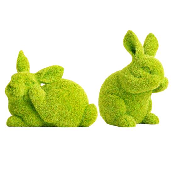 Статуэтка пасхального кролика, зеленая стайная скульптура кролика, маленькая реалистичная статуэтка кролика, центральный элемент стола для весеннего сада, внутреннего дворика, домашнего декора
