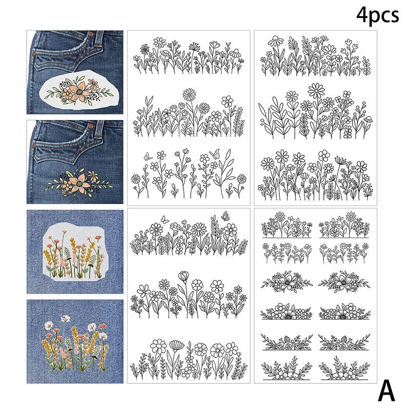 Водорастворимый стабилизатор для вышивки, Приклей и вышей, Вышивальная бумага, Смываемый, Цветочные узоры с ромашками и бабочками