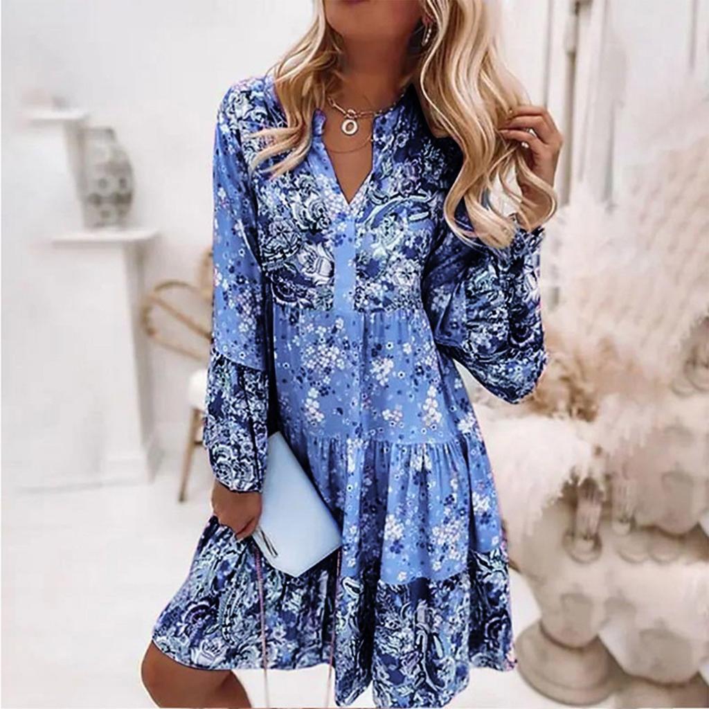 Женское шифоновое повседневное платье с v-образным вырезом и оборками