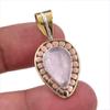Natural Rose Quartz 925 Solid Sterling Silver Jewelry TwoTone Pendant 1.25" k8M21