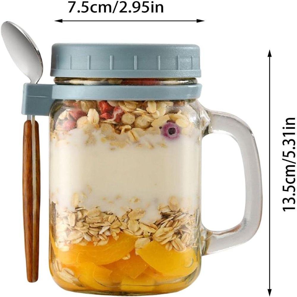 with Lids Spoons & Handle Yogurt Pot Glass Breakfast Jar Oats Container Overnight Oats Jars