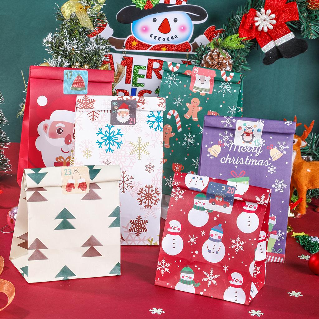 24 шт. Рождественский крафт Праздничная подарочная бумажная упаковка Пакеты для карамельных яблок Подарочные сумки-тоут Набор Принадлежности для украшения вечеринки