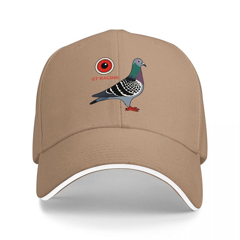 GT RACING PIGEON LOGO BASEBALL CAP BLACK WITH WHITE TRIM AND COLORFUL BIRD DESIGN FOR Unisex AND Women FASHION ACCESSORY