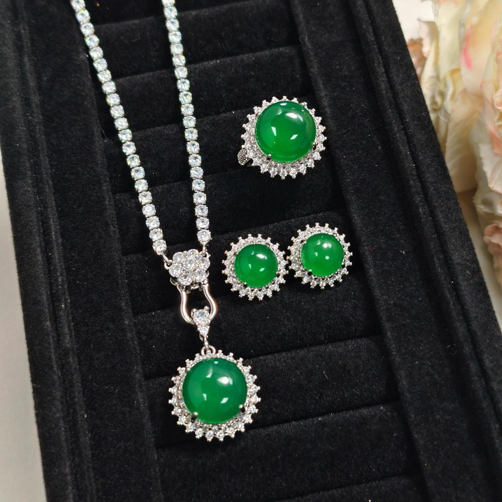 2025 Retro Ruby Jewelry Set 925 Sterling Silver Engagement Ring Earrings Necklace Women's Party Gift