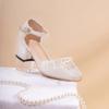 High Heels Women's Summer 2025 New Daily Square Head Thick Heel New Chinese Versatile One-word with Pearl Single Shoes Women