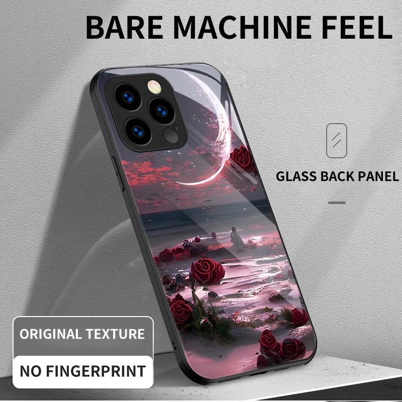 Закаленный стеклянный корпус с рисунком роз и цветов, защитный чехол из ТПУ, мягкий чехол для iPhone Samsung