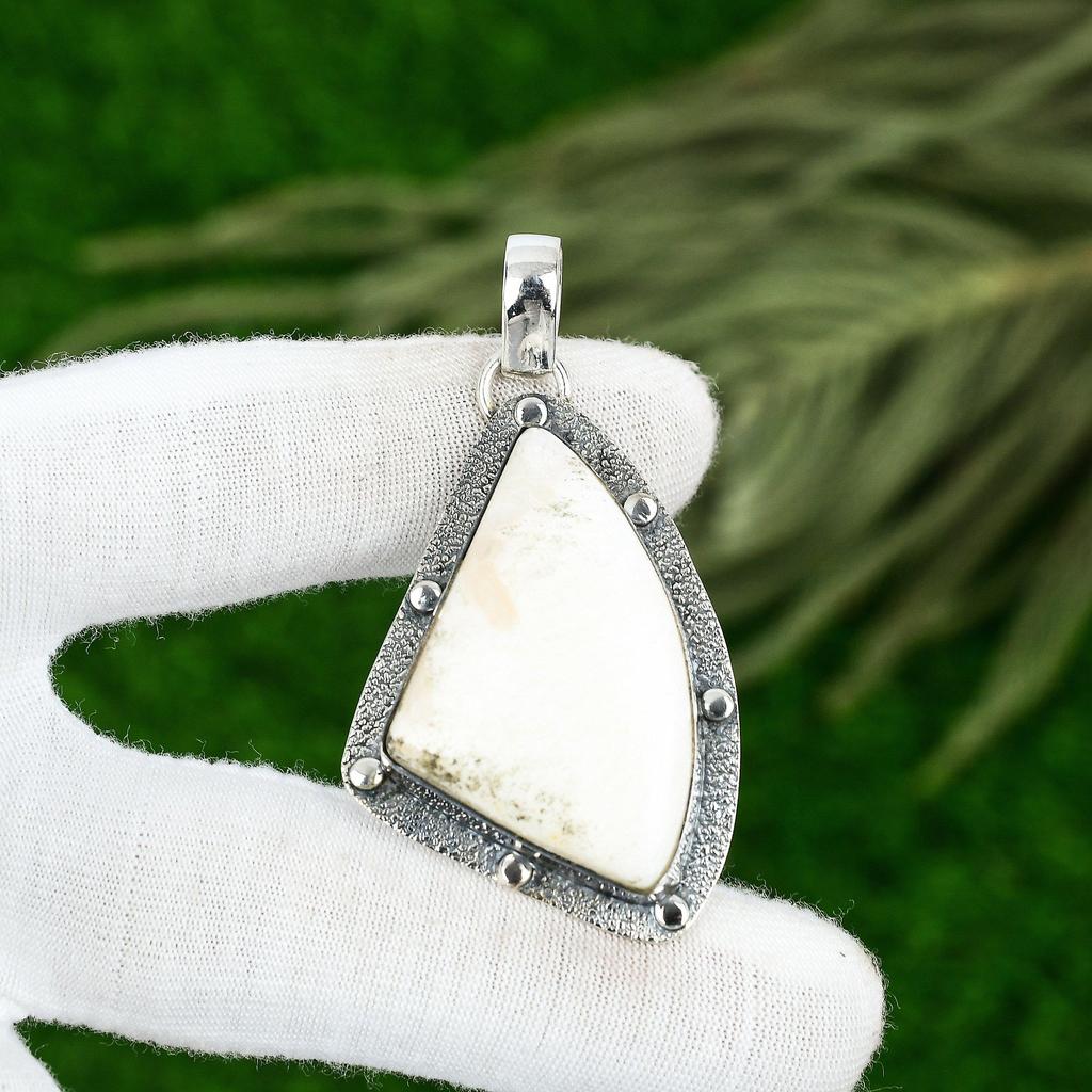 Friendship Day Sale 925 Silver Trillion Scolecite Stone Bezel Pendant Jewelry