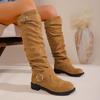 Women Ankle Boots Belt Buckle Cotton Shoes Women Autumn Winter Thick Heel Long Boots Western Style Pleated Flat Boots Women