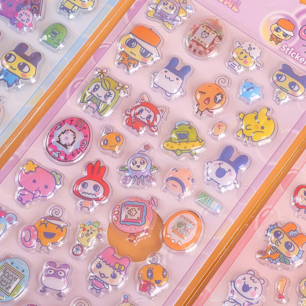 4/40pcs Kawaii Tamagotchi 3D Relief Stickers - Cute Cartoon Bubble Decals for Hand Account, Notebook & Phone Decoration