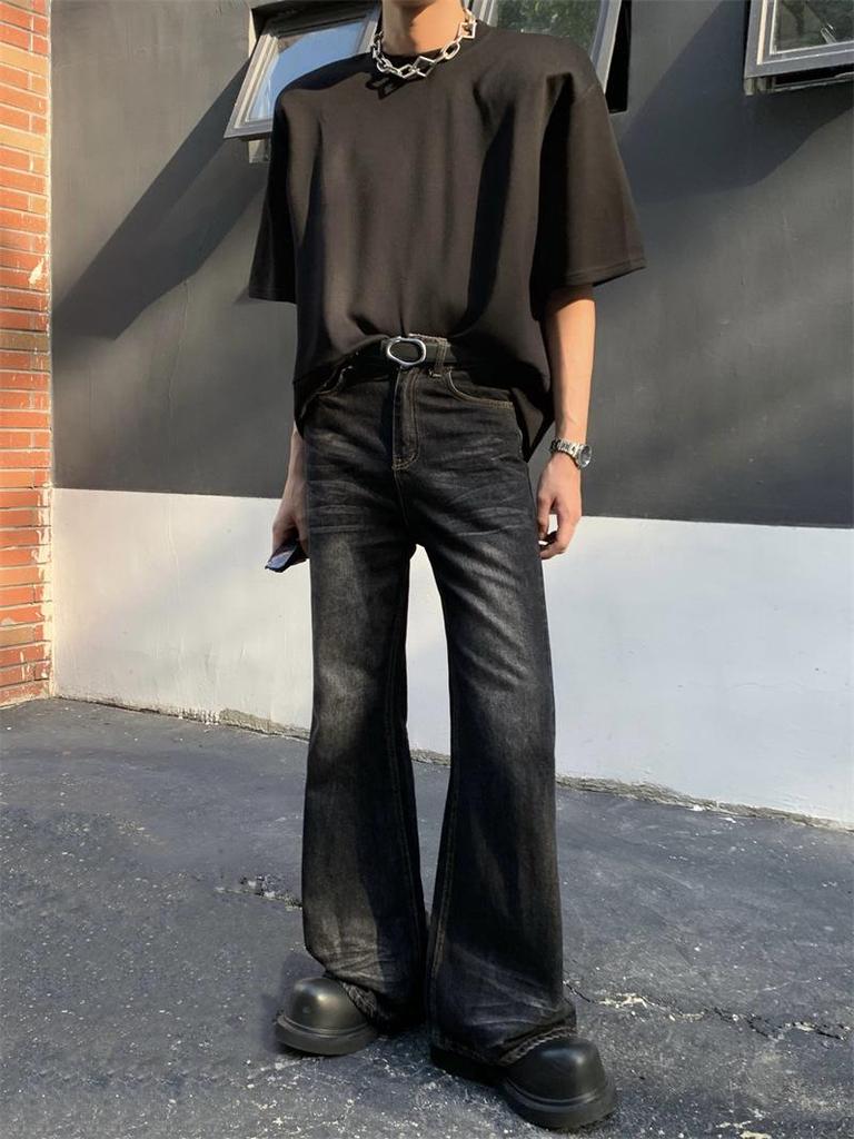 Men's Trendy High-Waist Tie-Dye Flared Jeans - American Retro Loose Wide-Leg Pants