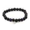 Stones and Minerals. Purple Tiger Eye + Lava + Black Agate 8 Mm Beaded Bracelet. Made In France.
