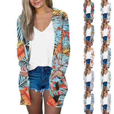 Женский повседневный модный кардиган-жакет средней длины с принтом и длинными рукавами