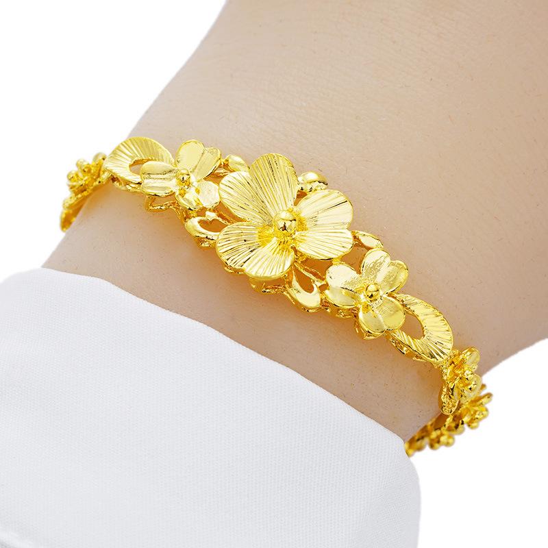 Sand Gold Brass Gold Flower Bracelet Jewelry Vietnamese Sand Gold Plated 24k Gold Bracelet for Women