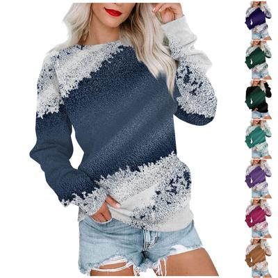 Женская толстовка с цветными блоками, повседневная удобная свободная легкая женская толстовка с длинным рукавом и круглым вырезом