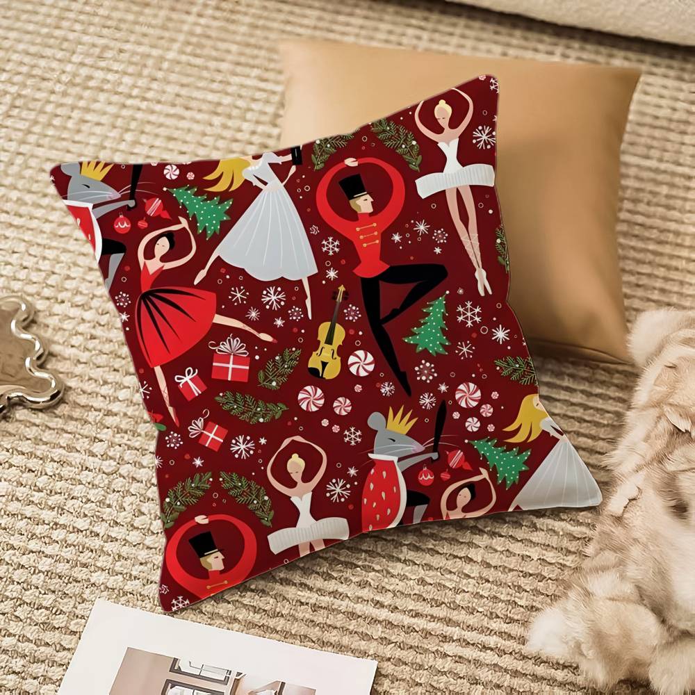 Merry Christmas NNutcracker Pattern Pillow Case Antidustmite Pillowcase Invisible zipper silky plush Sofa