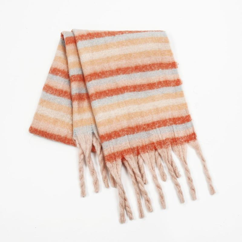 New Mohair Scarf Winter Women's High-end Color Matching Striped Couple Warm Thickened Scarf Shawl