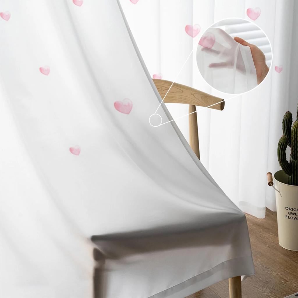 День святого Валентина тюлевые шторы с сердечками для гостиной, прозрачные занавески для спальни, кухни, жалюзи, вуаль, шторы