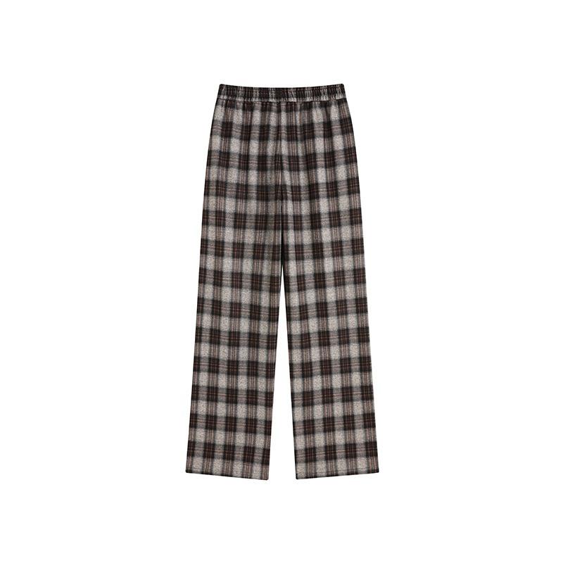 Кофейная клетка повседневные брюки женские осень и зима новые свободные прямые короткие широкие брюки осень брюки
