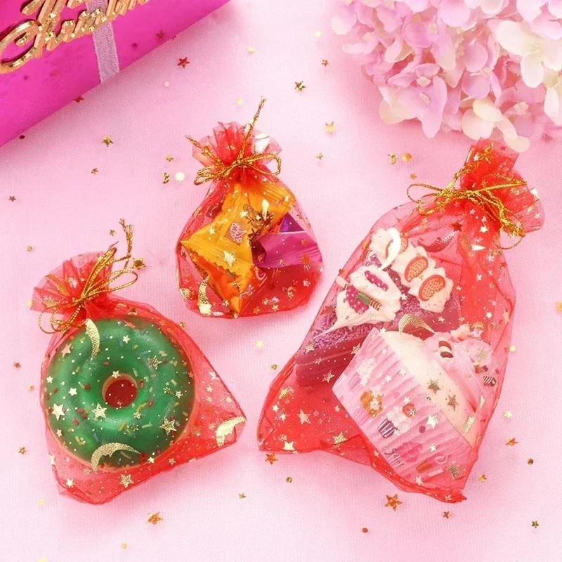 50 шт. Месяц Звезды Органзовые мешочки на кулиске Ювелирные подарочные мешочки Золотые звезды Органзовые подарочные мешочки для Рождества Свадьбы