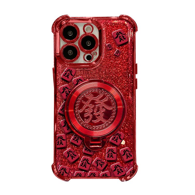 Маджонг Волосы Вращающийся Кронштейн Подходит для Apple 16pro Чехол для мобильного телефона на Новый год 15 Гальванизированные Четыре Угла Защита от падения 14/13 Силикон