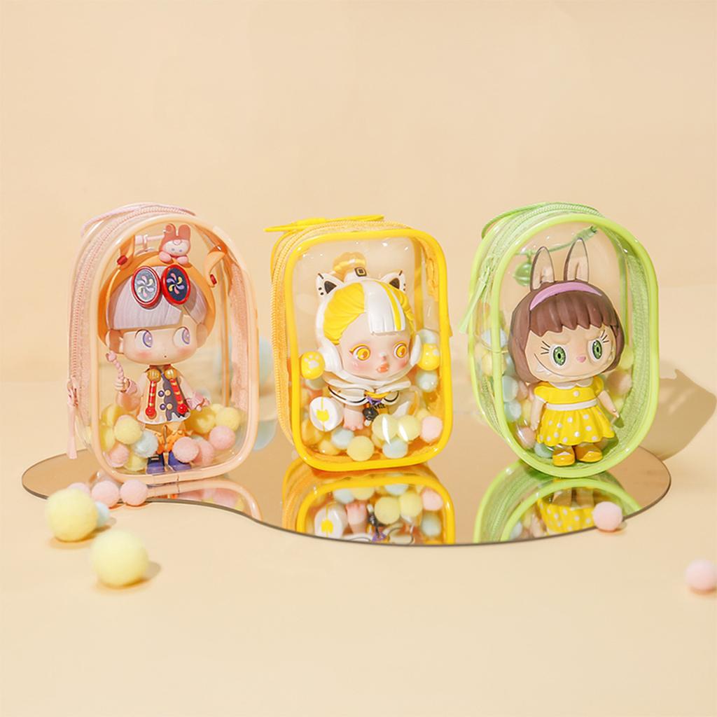 Thicken Transparent Pvc Clear Pouch Mystery Box Organizer Box Keychain Bag Doll Organization Toy Storage Case With Plush Ball