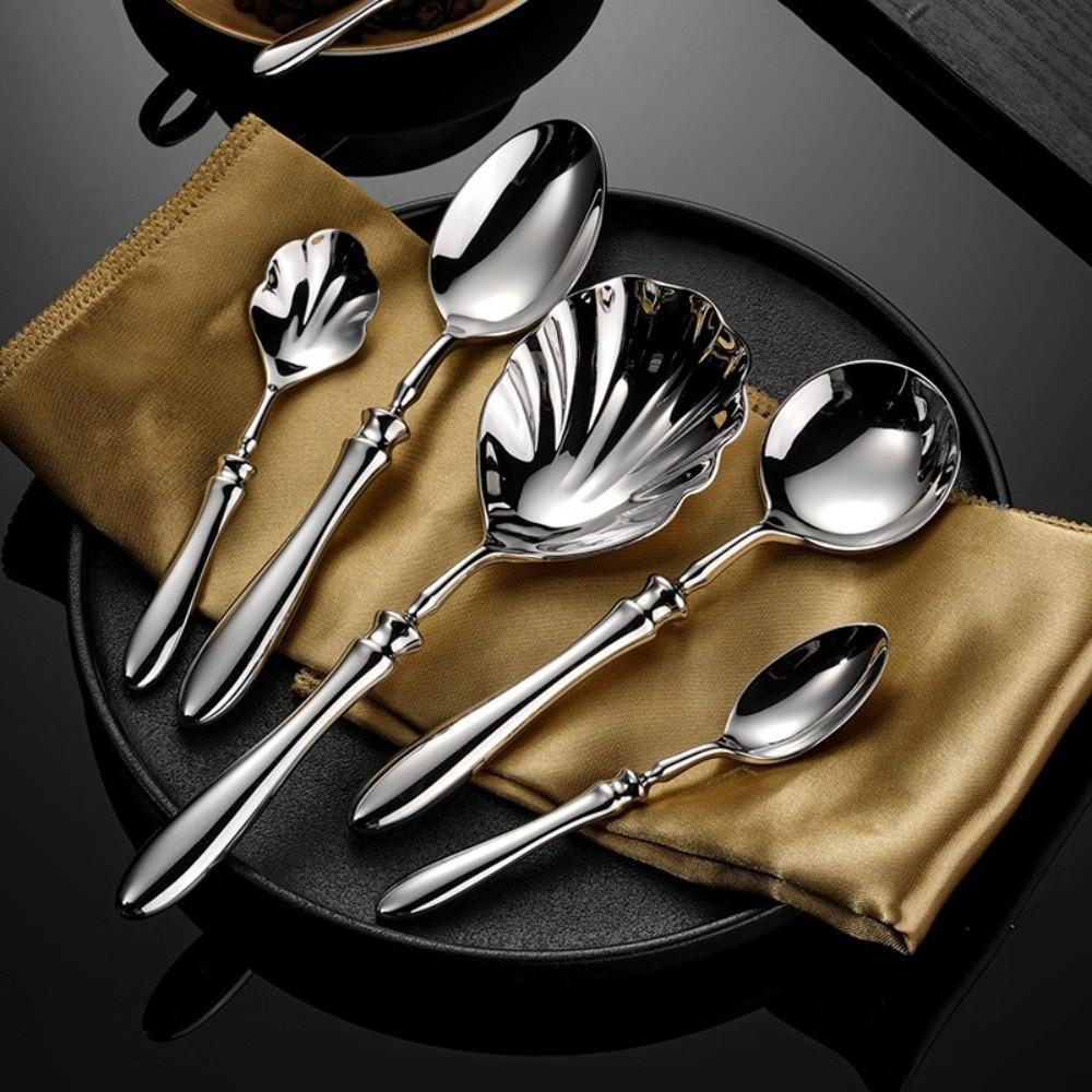 French Stainless Steel Spoons Shell Shape Soup Spoon Creative Dessert Spoons  Restaurant