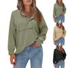 Women's Solid Color Round Neck Button Stitched Long Sleeved Pullover Sweatshirt Top