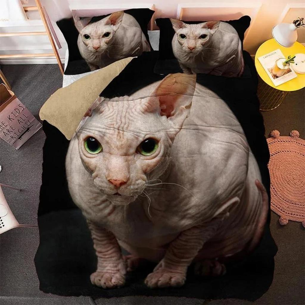 Прекрасный комплект постельного белья для питомца-кошки с принтом животных, наволочка, одинарный, двуспальный, королевский, размер «Квин», пододеяльник с рисунком котенка, покрывало