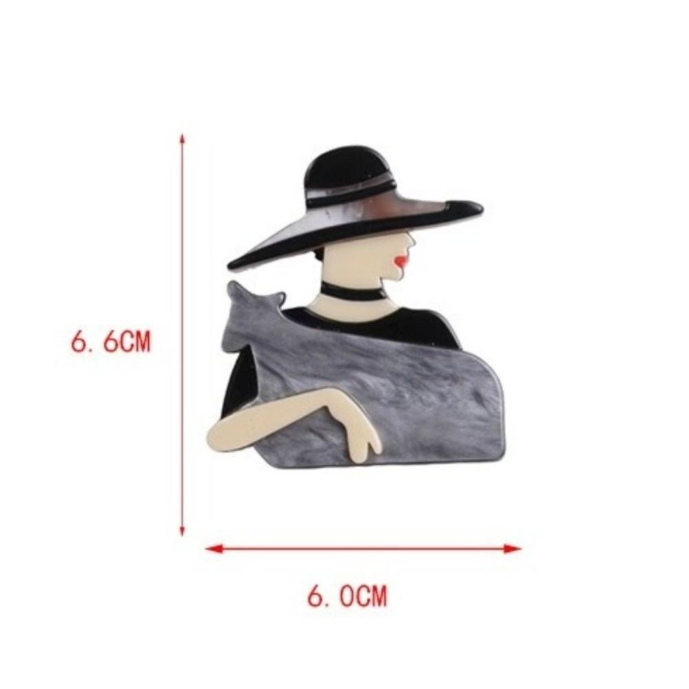 Large Women Portrait Pin Acrylic Coat Badge Cute Lady with Hat Brooch Clothing Accessories