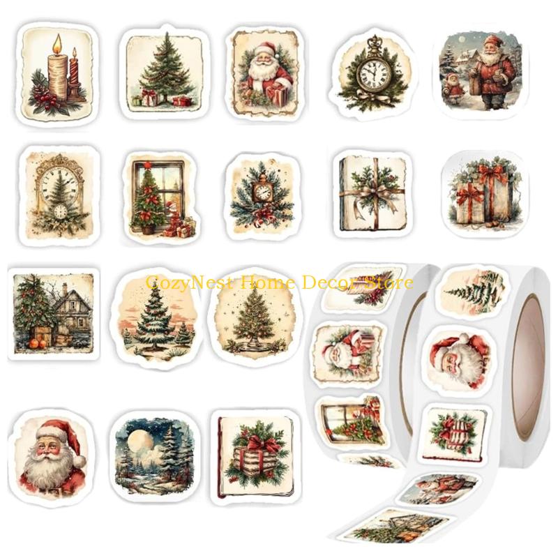 92MF 1000Pcs Holiday Packaging Label Christmas Decorative Sticker Adhesive Wrapping Label for Journal Notebook Packaging