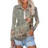 Women's Spring And Autumn Fashion Casual  Printed Zipper V-Neck Long Sleeve Shirt Tops