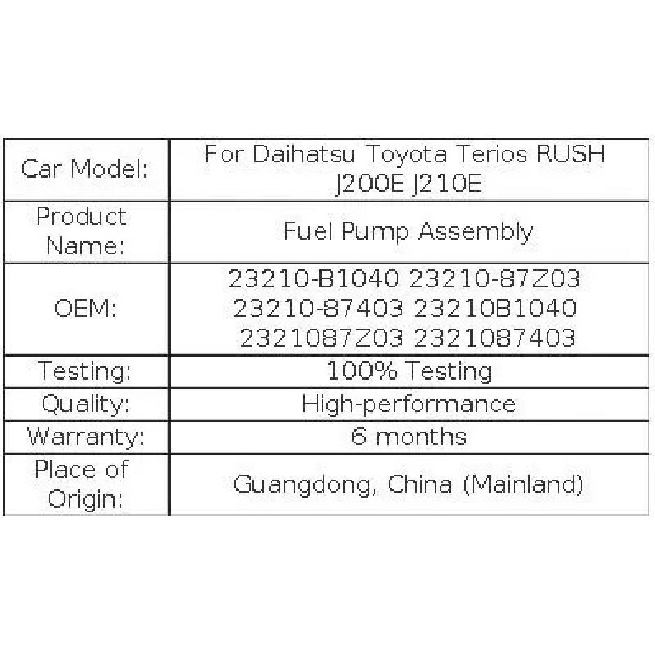 For Daihatsu Toyota Terios RUSH J200E J210E 1Pipe Fuel Pump Assembly 23210-87Z03 23210-B1040 23210-87403 23210B1040 2321087Z03 2