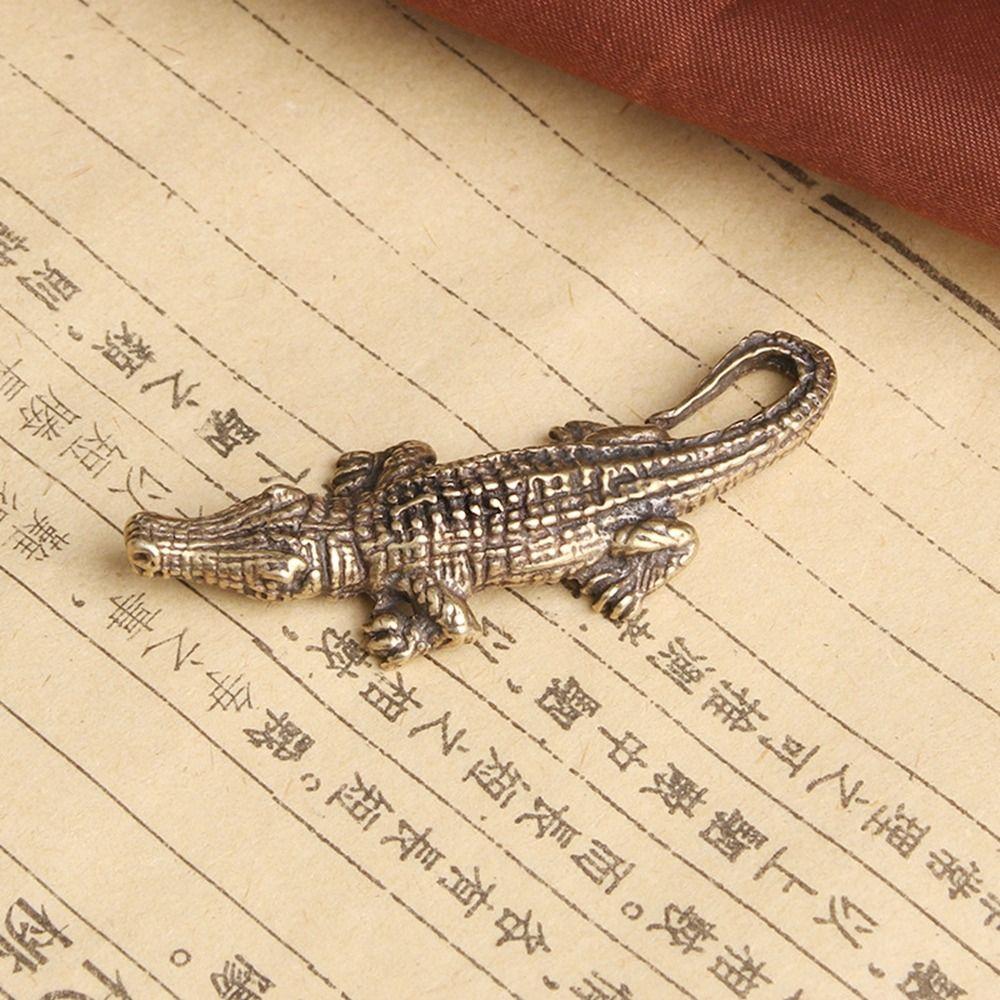 Small Crocodile Statue Brass Key Chain Vivid Brass Figurine Home Decor
