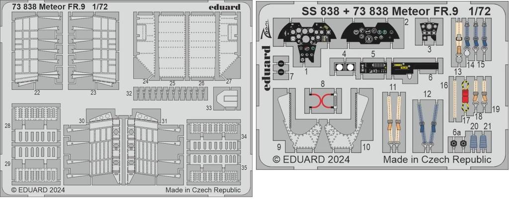 eduard Meteor Etched Parts for Plastic Model EDU73838 1/72 Photo-etched FR.9 (for Airfix)