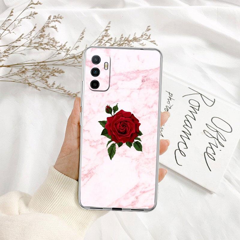 Red Rose Marble Transparent Phone Case for Motorola Moto G7 G8 G9 G84 G85 G73 G24 G15 Z2 Play Power Plus